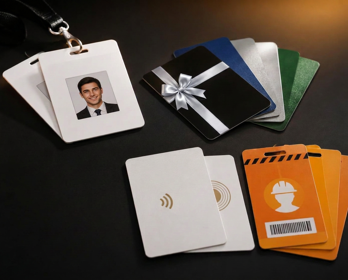 Darbinieku ID kartes, dāvanu kartes, RFID un NFC kartes, un būvnieku caurlaides
