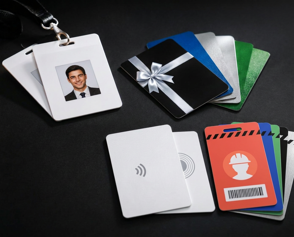 Darbinieku ID kartes, dāvanu kartes, RFID un NFC kartes, un būvnieku caurlaides